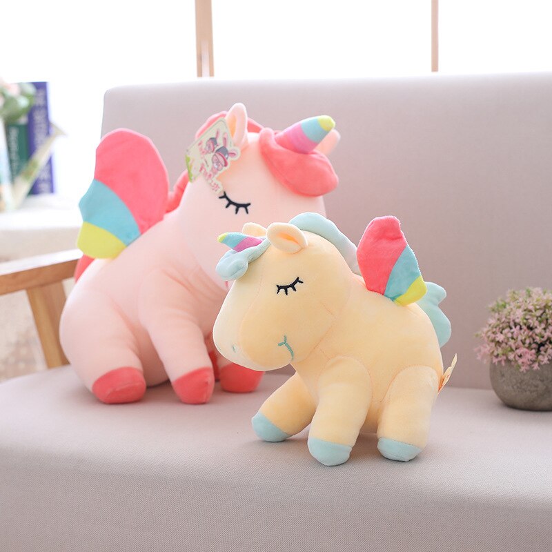 Kid's Cartoon Unicorn Plush Toy with Rainbow Wings