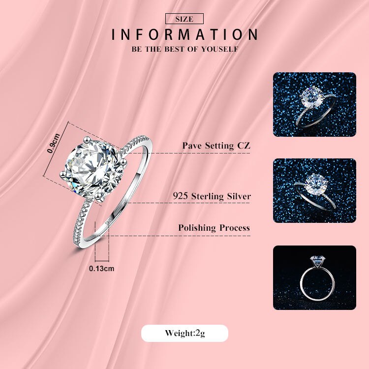 3 Carat Real Solid 925 Sterling Silver Ring